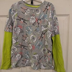 Spotted Zebra Star Wars Gray and Green Ship Kids Shirt Boys Size 8